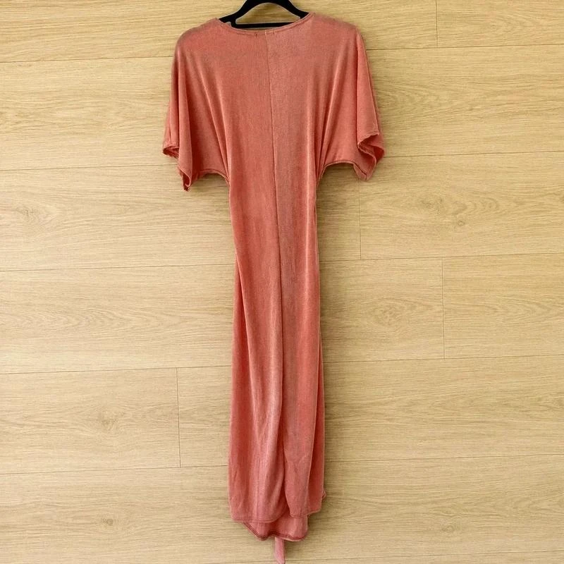 🌸 Boohoo Vestido Largo Maxi Rosa Poudré T36 S Cut-Out Escote V Boho Verano – photo 2